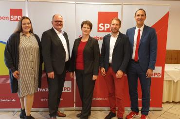 Auf dem Bild zu sehen (von links): Marion Segnitzer-König, Georg Wiedemann, Claudia Müller, Thomas Heydecker und MdB Christoph Schmid. 