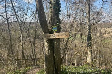 Mit dem Wegweiser findet man die Höhle "Hanseles Hohl".