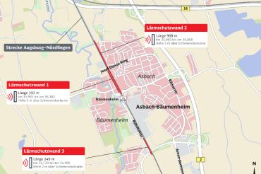 Grafische Darstellung der Lärmschutzwände.