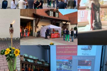 Die Collage zeigt Impressionen des 3. Open-Air Kino Rögling. 