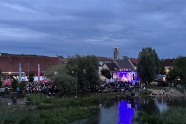Partystimmung am Wörnitzstrand beim Harburger Brückenfest. 