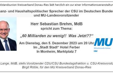 Der Mittelstandsunion Kreisverband Donau-Ries lädt herzlich ein zur einer Informationsveranstaltung