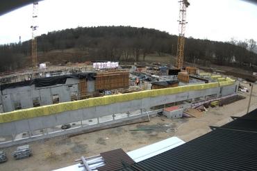 Aktueller Baufortschritt des neuen Hallenbads.