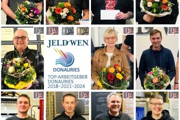 Zu sehen sind hier zahlreiche Mitarbeiter von Jeld-Wen.