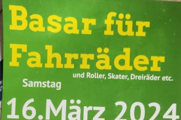 Hier sieht man den Flyer für den Fahrrad-Basar in Harburg.