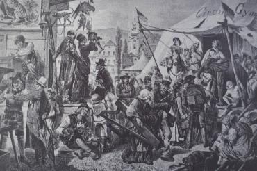 Schwarz weißes Bild vom Oettinger Jahrmarkt aus 1890