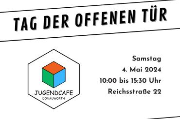 Hier sieht man das Plakat mit Einladung zum Jubiläum des Jugendcafés.