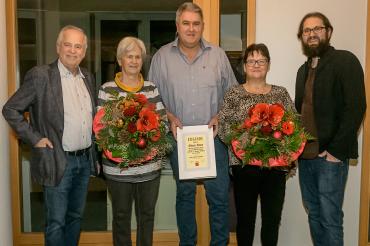 Geschäftsführer Dieter Arlt, Josefa Wolf, Klaus Haas (35 Jahre), Helga Meyer und Geschäftsführer Christoph Arlt.