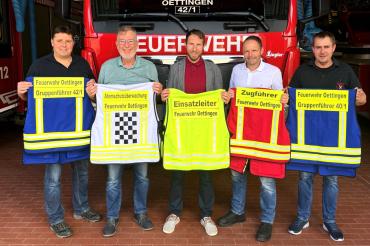 Von links: Frank Bittner (2. Kommandant), Wolfgang Oswald (Werkleiter), Thomas Heydecker (1. Bürgermeister), Christian Hammling (Brandschutzbeauftragter), Thomas Foltin (1. Kommandant)