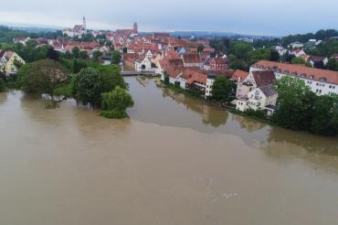 Hochwasser in Donauwörth aus Vogelperspektive