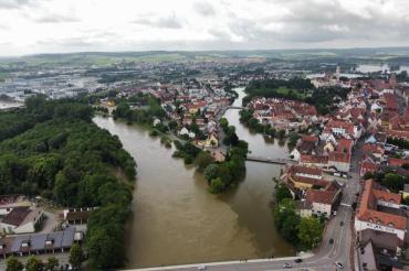 Luftbildaufnahme von Donauwörth. 