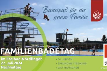 Hier sieht man die Einladung zum Familientag im Freibad Nördlingen.