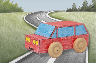 Selbstgebautes Auto mit Gummiantrieb