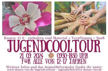 Angeboten wird Breakdance, Action Painting und riesen Blumen aus Holz.