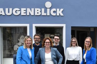 Das Team von Optik Augenblick (von links): Julia Rödter, Ralf Lessmann, Claudia Sorré, Laurin Strobl, Lilly Probst und Julia Wirkner. 