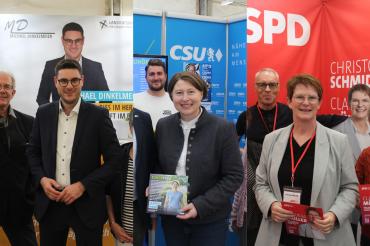 Auf dieser Bildmontage sind von links nach rechts die Landratsamtskandidaten Michael Dinkelmeier (Freie Wähler), Claudia Marb (CSU) und Claudia Müller (SPD) zu sehen. Die Reihenfolge auf der Bildmontage ergibt sich aus der alphabetischen Anordnung den Nachnamen entsprechend.