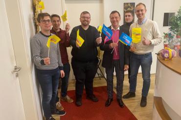 V.l.n.r.: Dorian Jaumann, Markus Wagner, Tim Ludwig, Dr. Mark Tanner, David Adamczyk (alle FDP Donau-Ries), Henrik Hecht (FDP Günzburg)