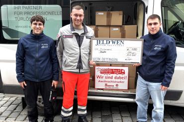 Fabio Zerulo, Industriemechaniker-Azubi 2. Ausbildungsjahr André Bender Beauftragter der Johanniter, David Wolf Industriekaufmann-Azubi 3. AJ