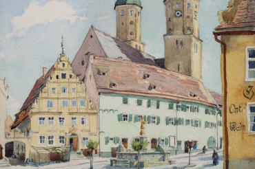 Marktplatz und St. Emmeram in Wemding, Albert Meyer-Gröbenzell, Aquarell, 1943