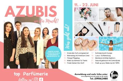 Zum dritten Mal übernehmen alle Auszubildenden der fünf top Parfümerien für zwei Wochen, vom 11. Juni 2019 bis zum 22. Juni 2019, die Führung des Hauptgeschäfts in Donauwörth.