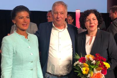 v. l. n. r.: Sahra Wagenknecht, Manfred Seel, Amira Mohamed Ali 