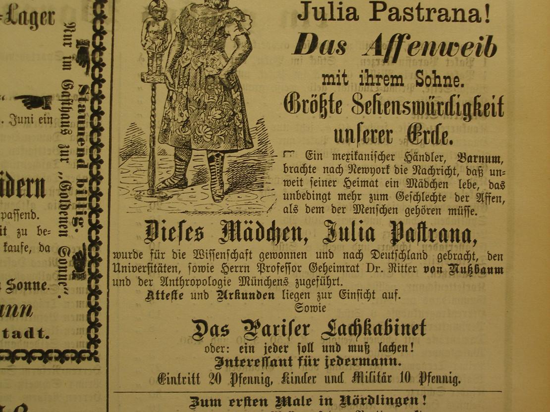 Ende des 19. Jhdt: Die Messe wandelt sich um Jahrmarkt mit Unterhaltungscharakter. Es werden allerlei Menschen, Tiere und Kuriositäten dargestellt. So treten zum Beispiel die "Kolossale Dame Adeline" (1874) oder die "Affenfrau" Julia Pastrana (1896) auf