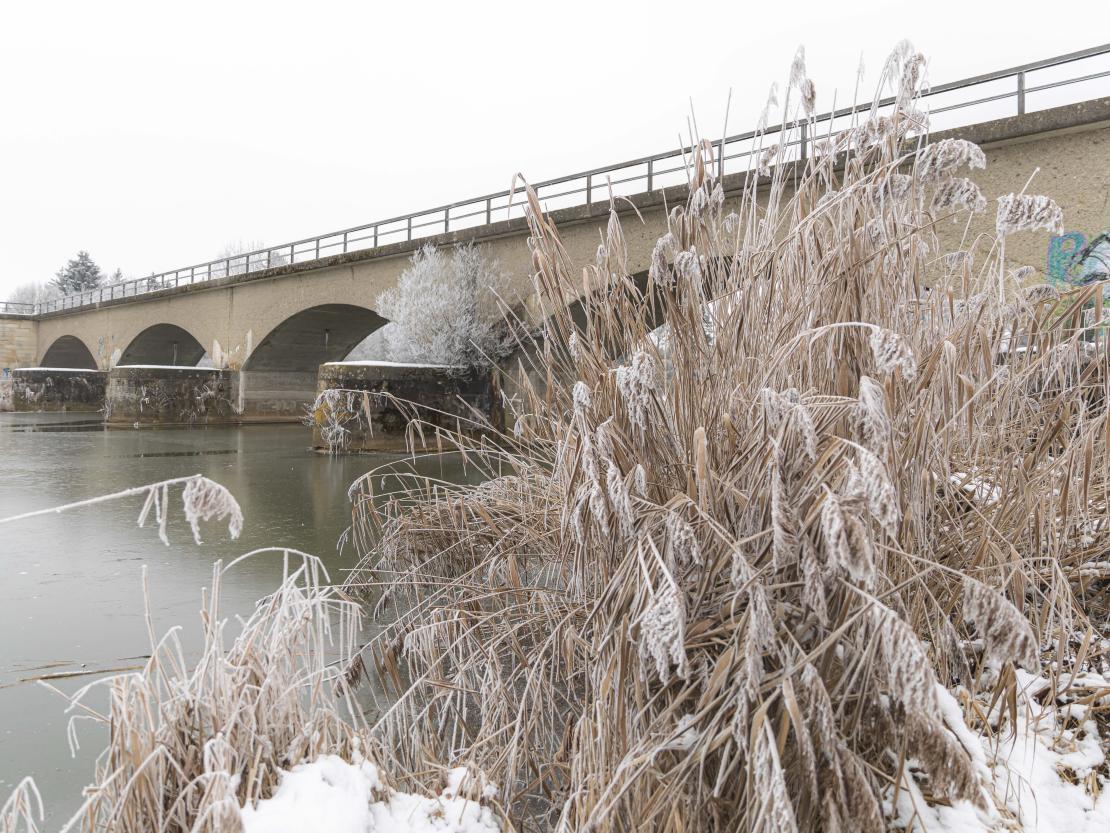 Das Bild zeigt ein Winterbild der Wörnitz.