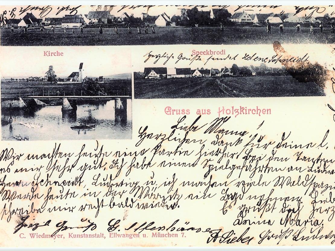 Auf dem Bild zu sehen Ansichtskarte von Holzkirchen und Speckbrodi.