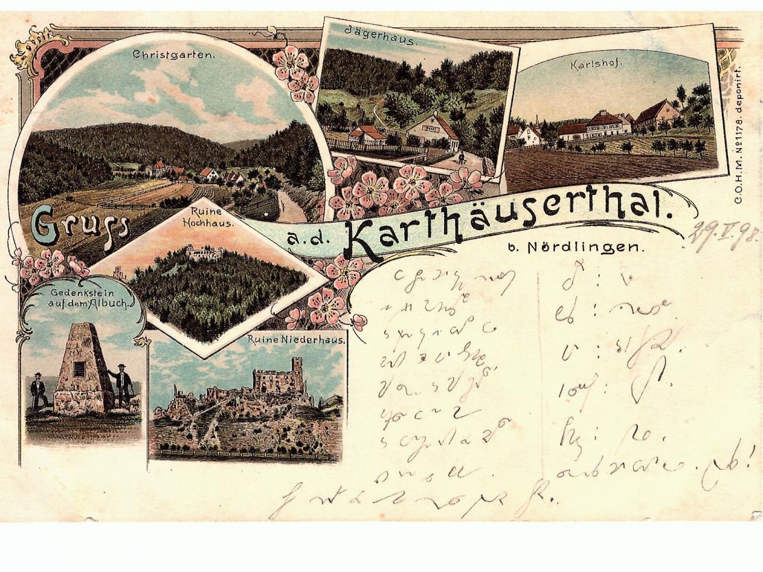 Auf dem Bild zu sehen Grußkarte aus dem Karthäusertal.