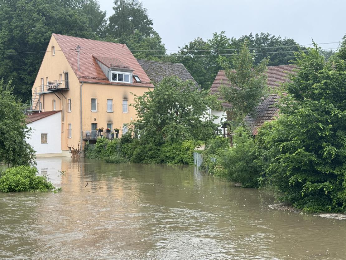 Hochwasserlage in Druisheim am Sonntagmorgen.