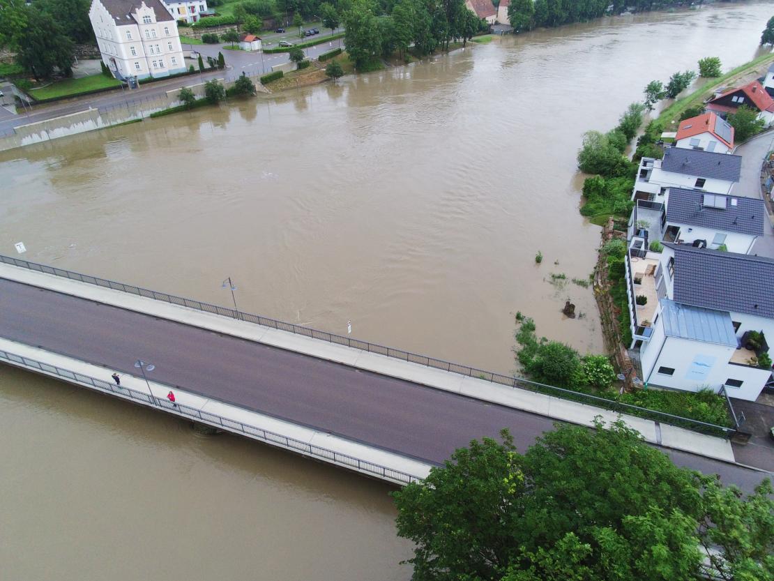 Hochwasser in Donauwörth aus Vogelperspektive
