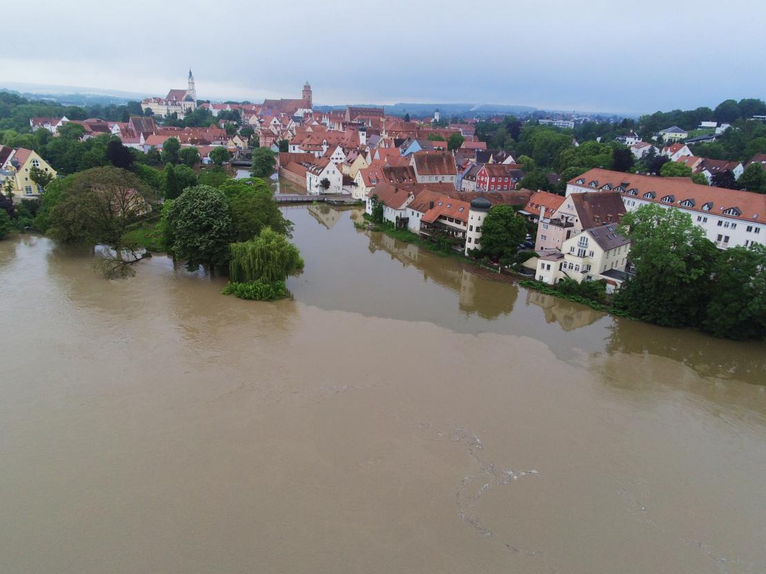 Hochwasser in Donauwörth aus Vogelperspektive