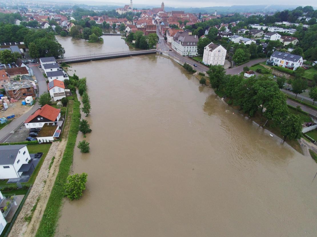 Hochwasser in Donauwörth aus Vogelperspektive