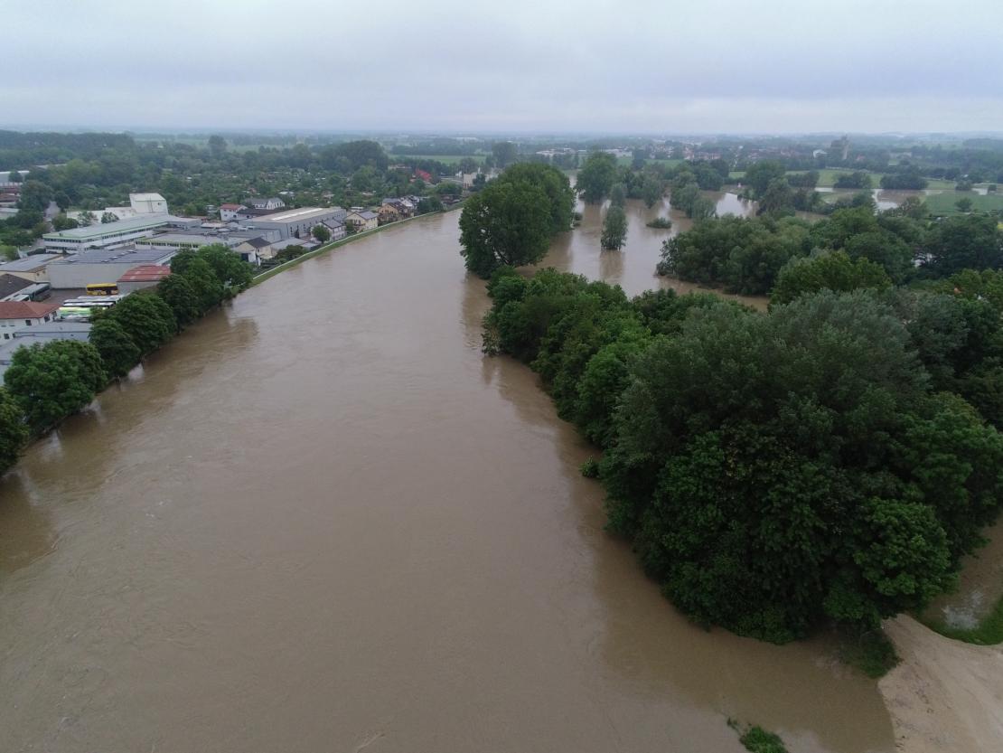 Hochwasser in Donauwörth aus Vogelperspektive