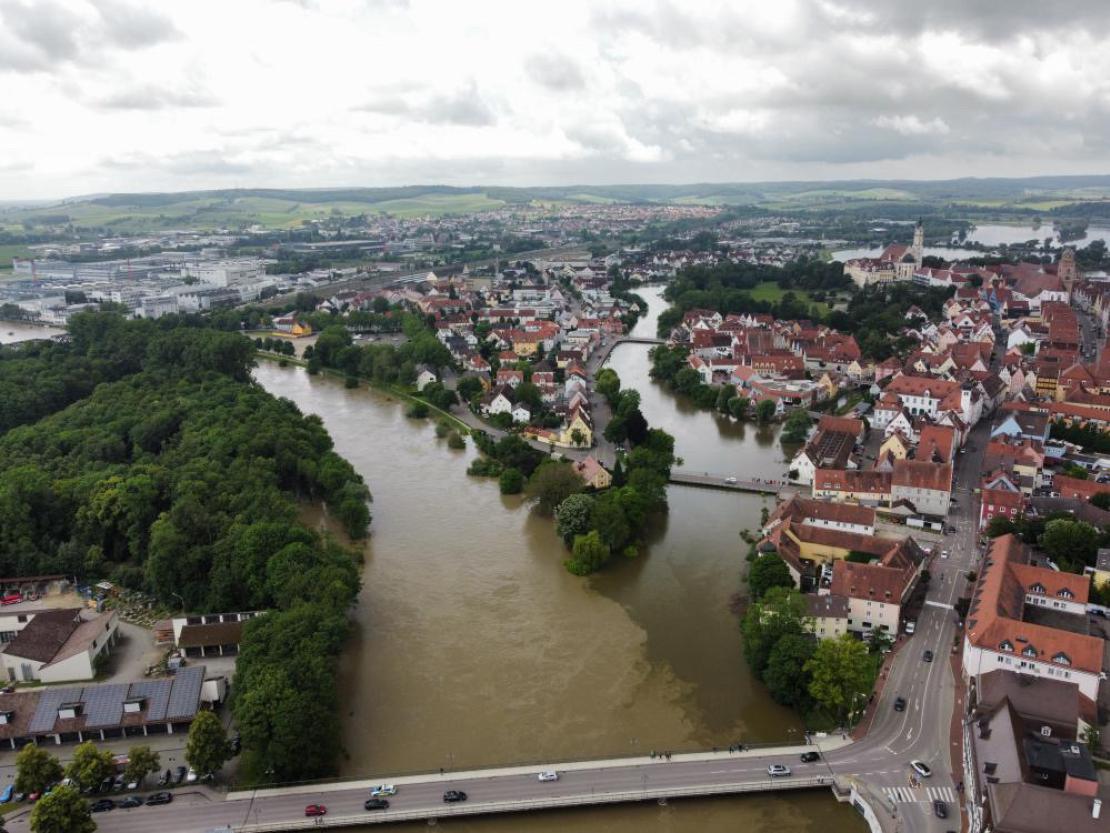 Luftbildaufnahme von Donauwörth. 