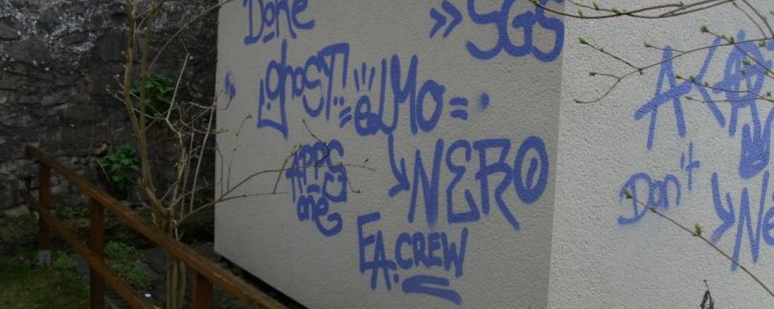 Ein Trafohäuschen in Wemding, wurde mit blauer Farbe beschmiert. (Bild: Privat)