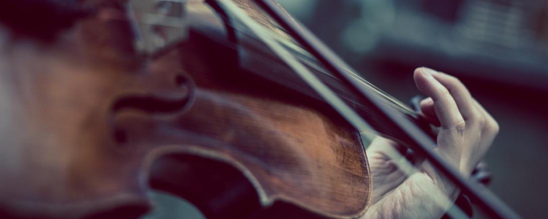 Auf diesem Bild sieht man jemanden, der eine Geige spielt.
