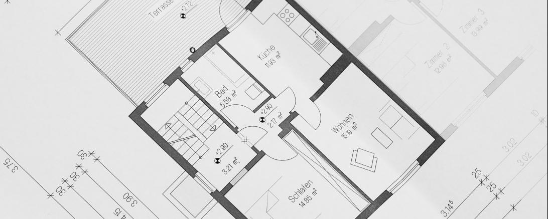 Grundriss einer 2-Zimmer-Wohnung mit Balkon. 