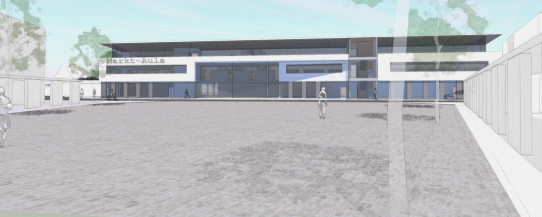 Die Visualisierung von Architekt Sebastian Berz zeigt das Gebäude, welches im Norden des Marktplatzes entstehen soll. 