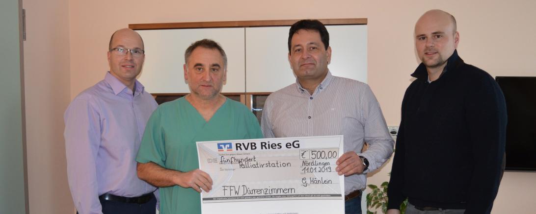 Spendenübergabe der FFW Dürrenzimmern an Nördlinger Palliativstation