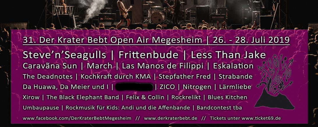 Vom 26. bis 28. Juli findet in Megesheim das 31. Der Krater Bebt Open Air statt. 