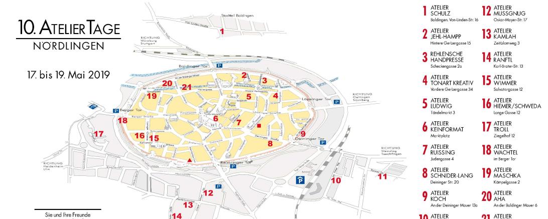 Die Ateliertage vom 17. bis 19. Mai 2019 sind am Freitagabend von 18:00 bis 22:30 Uhr und Samstag sowie Sonntag jeweils von 14:00 Uhr bis 19:00 Uhr geöffnet. 
