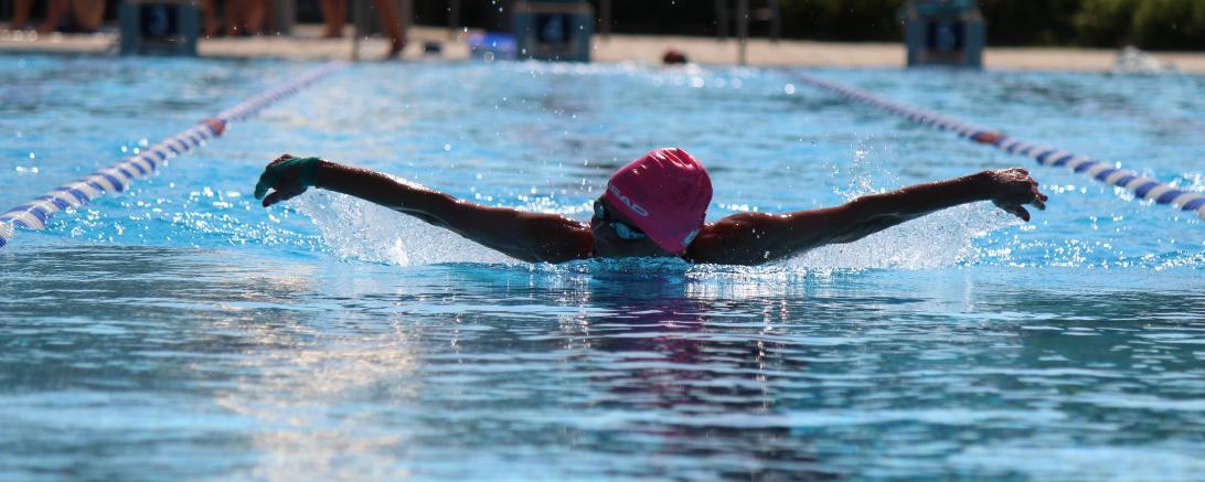 Claudia Koch beim Schmetterlingschwimmen im Nördlinger Freibad.