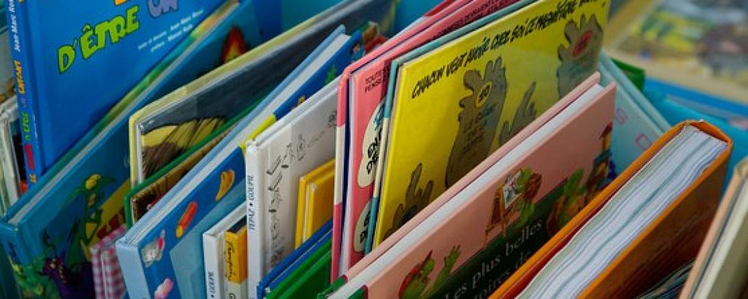 Das Bild zeigt einen Bücher von einem Flohmarkt