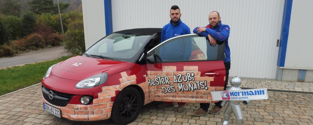 Das Bild zeigt den besten Azubi des Monats der Bauinnung Donau-Ries.