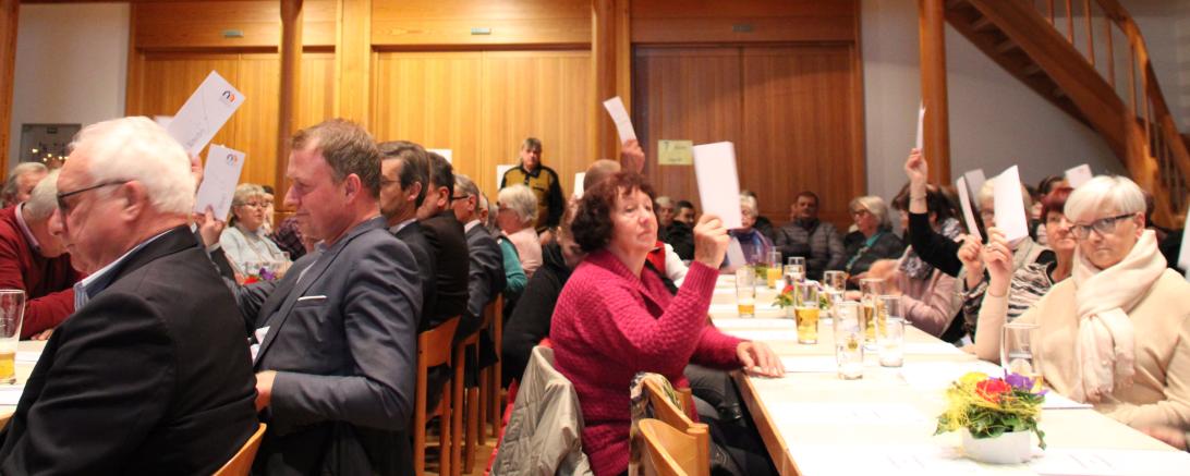 Menschen halten Stimmkarten für eine Abstimmung in die Luft