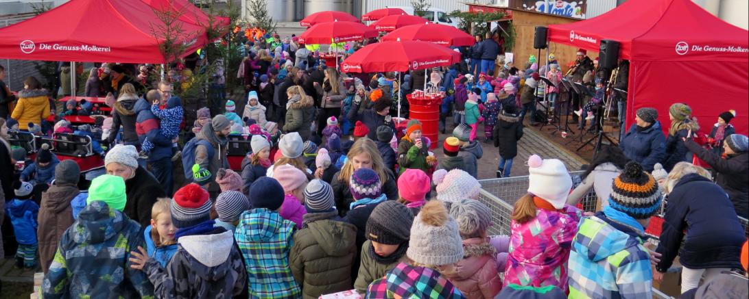 Neben den Zott-Mitarbeitern packten auch die Kinder der Mertinger Grundschule mit an, den Lkw mit den Paketen zu beladen.