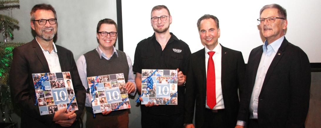 Das Bild zeigt die Jubilare Karl-Heinz Lantzsch, Bernhard Durst und Daniel Luncz und die Geschäftsleitung Frank Söder und Frank Kutzschbach.