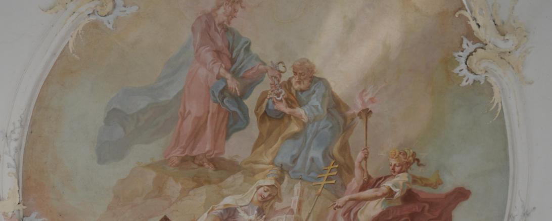 Das Bild zeigt ein Fresko auf der Decke der Kalvarienbergkapelle.