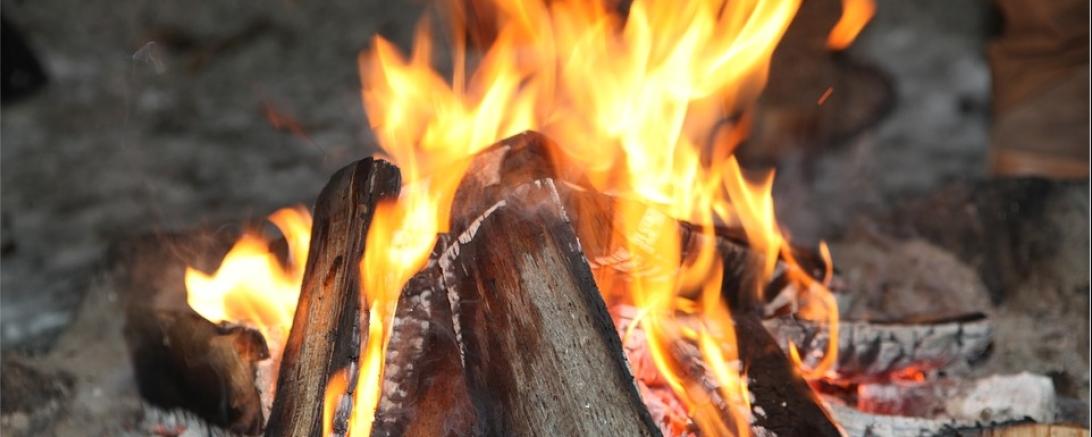 Das Bild zeigt einen Kamin mit abbrennendem Holz.